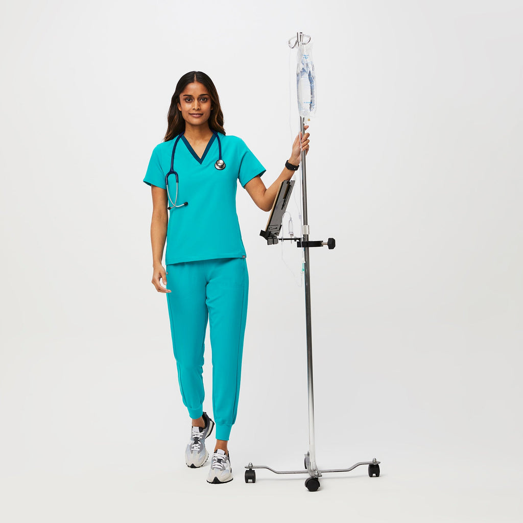 women's Teal Oran Slim Scrub Top Teal / XXS FIGS Premium Scrubs