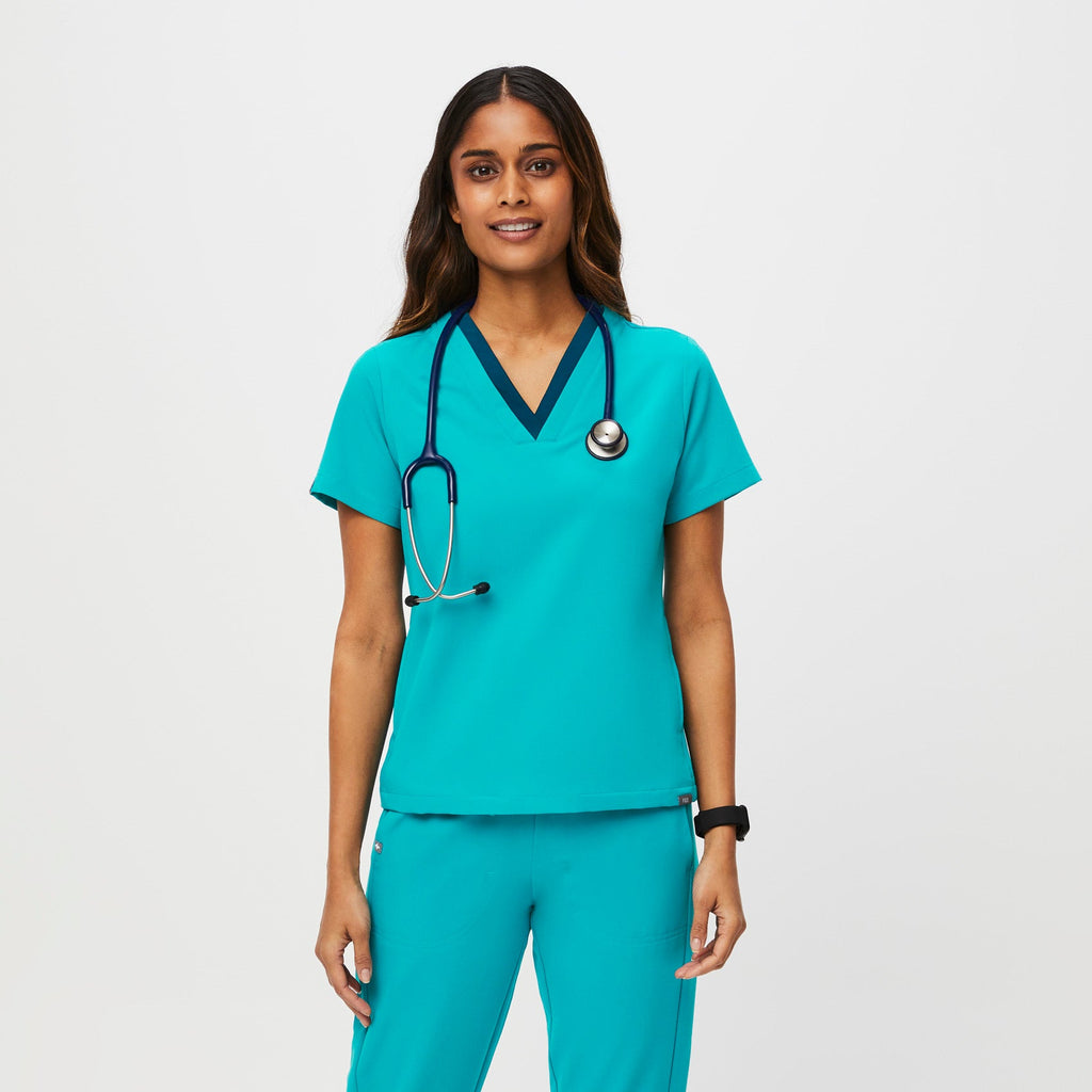 women's Teal Oran Slim Scrub Top Teal / XXS FIGS Premium Scrubs