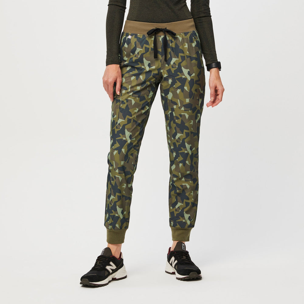 women's Camo Martini Olive Zamora™ FREEx™ - Petite Jogger Scrub Pants