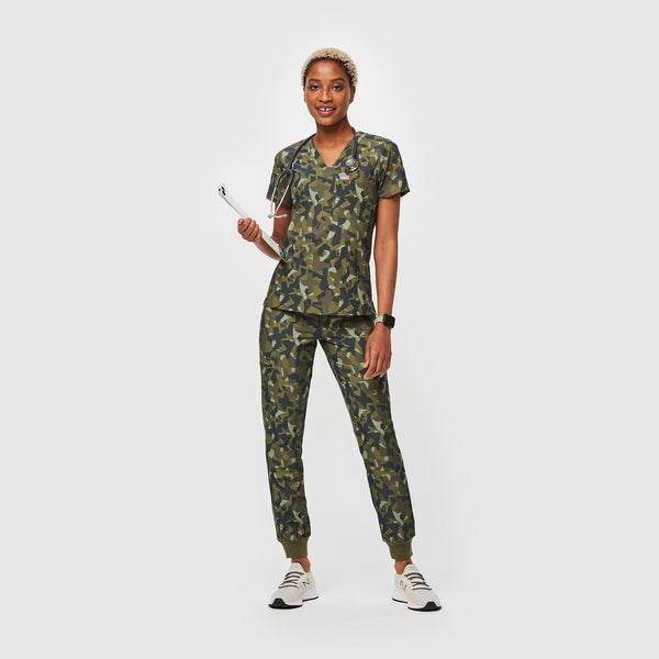 women's Camo Martini Olive Catarina™ FREEx™ - One-Pocket Scrub Top