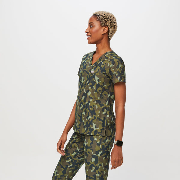 women's Camo Martini Olive Catarina™ FREEx™ - One-Pocket Scrub Top