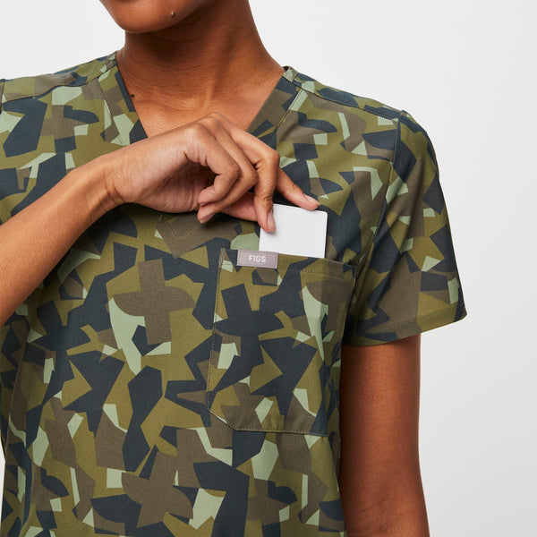 women's Camo Martini Olive Catarina™ FREEx™ - One-Pocket Scrub Top