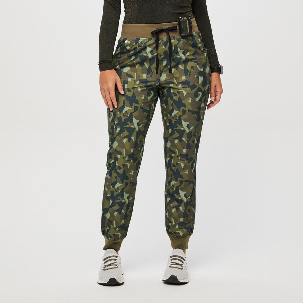 women's Camo Martini Olive High Waisted Zamora™ FREEx™ - Petite Jogger Scrub Pants