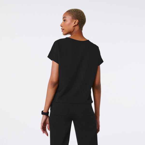 women's Black Arua Boxy Scoop Neck - Scrub Top