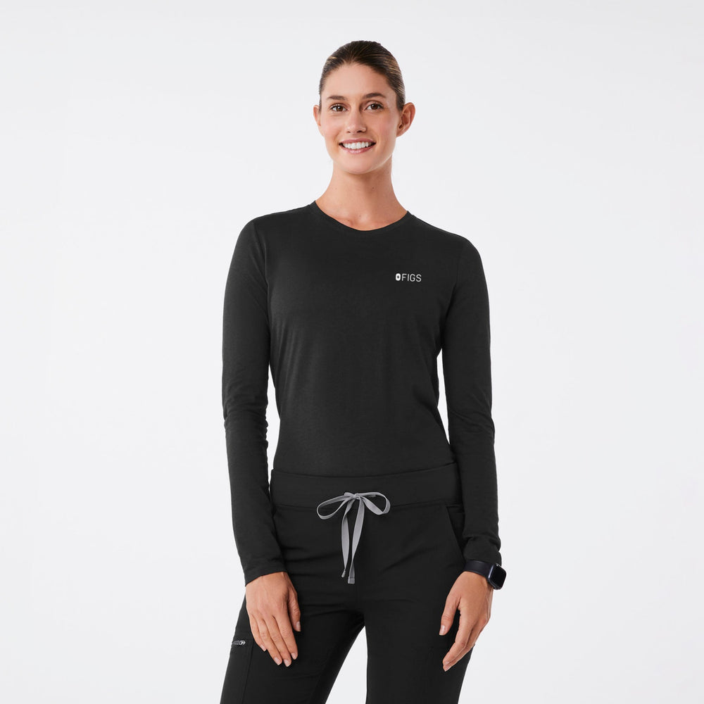 women's Black FIGS Logo Left Chest Supersoft - Longsleeve Underscrub