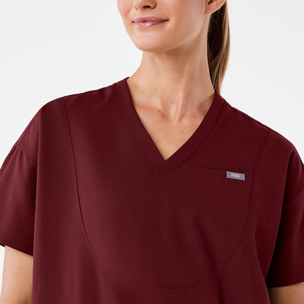 women's Burgundy Halle Shortsleeve V-Neck Tunic - Scrub Top