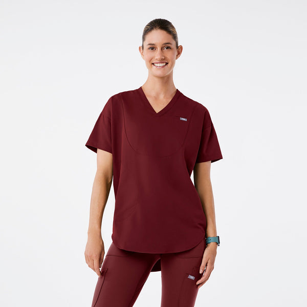 women's Burgundy Halle Shortsleeve V-Neck Tunic - Scrub Top