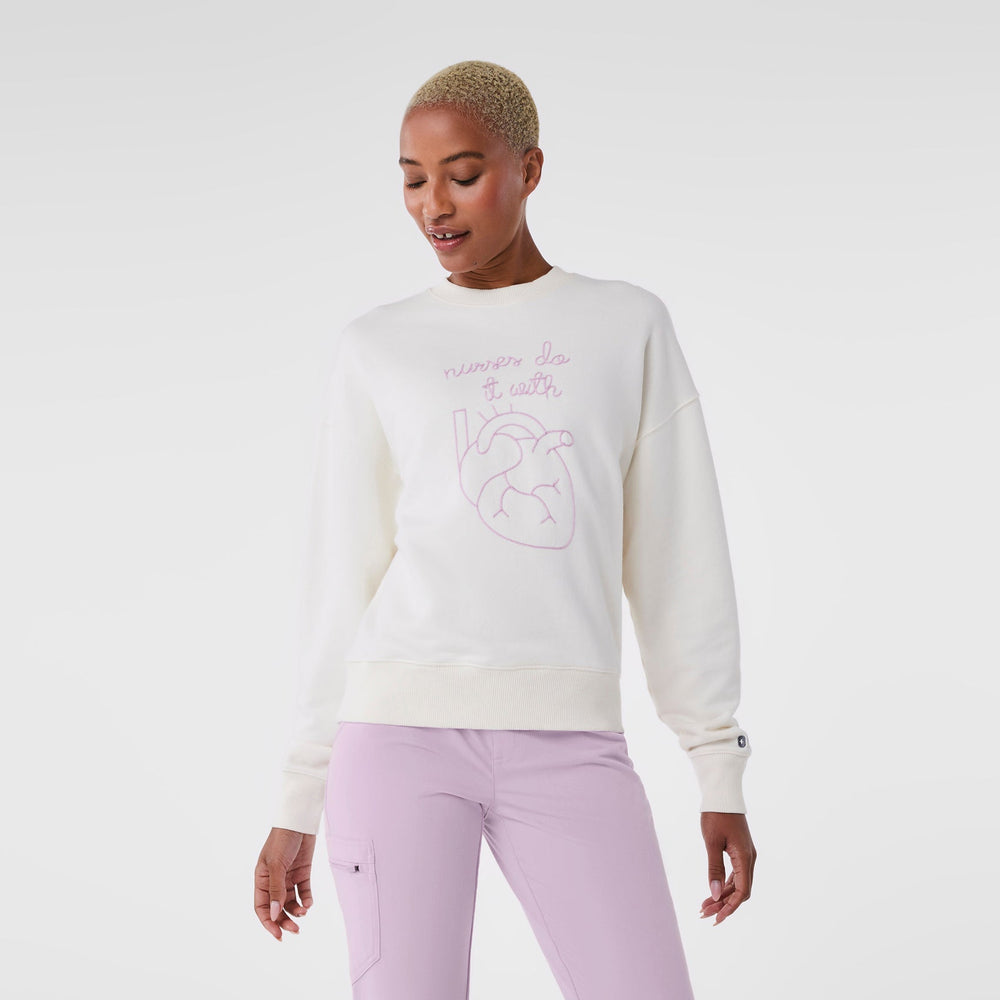 unisex Cream FIGS | Lingua Franca Nurses Do It With Heart - Sweatshirt