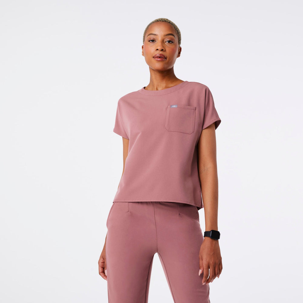 women's Mauve Arua Boxy Scoop Neck - Scrub Top