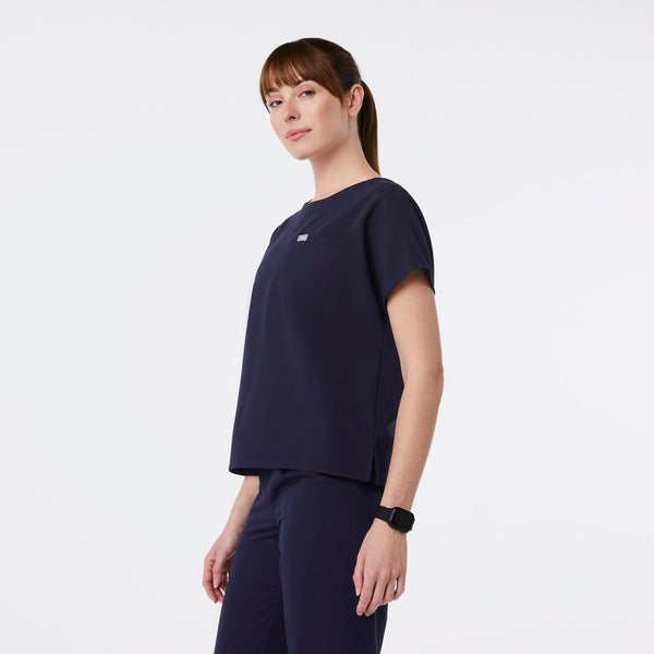 women's Navy Arua Boxy Scoop Neck - Scrub Top