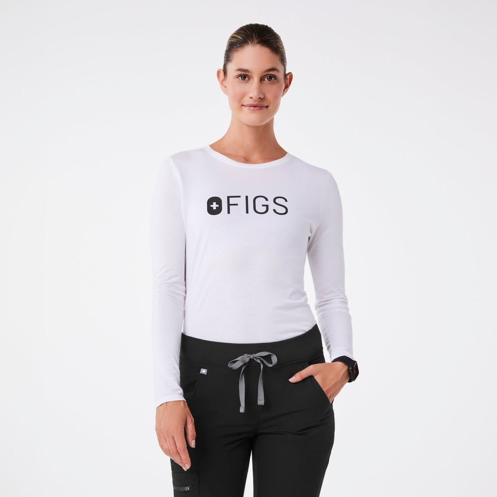 women's Bright White FIGS Logo Supersoft - Longsleeve Underscrub