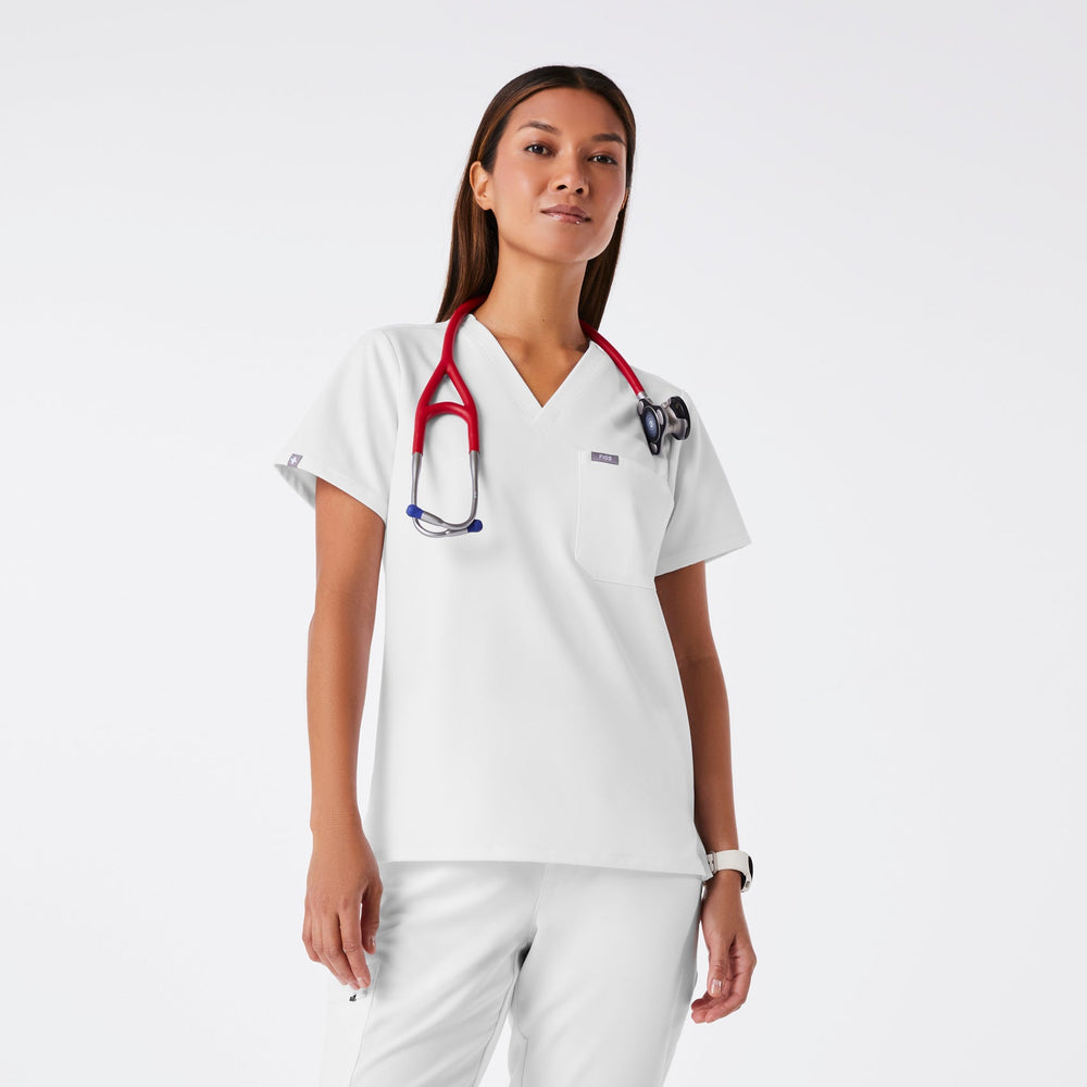 women's Optic White Catarina Petite - One-Pocket Scrub Top‚Ñ¢