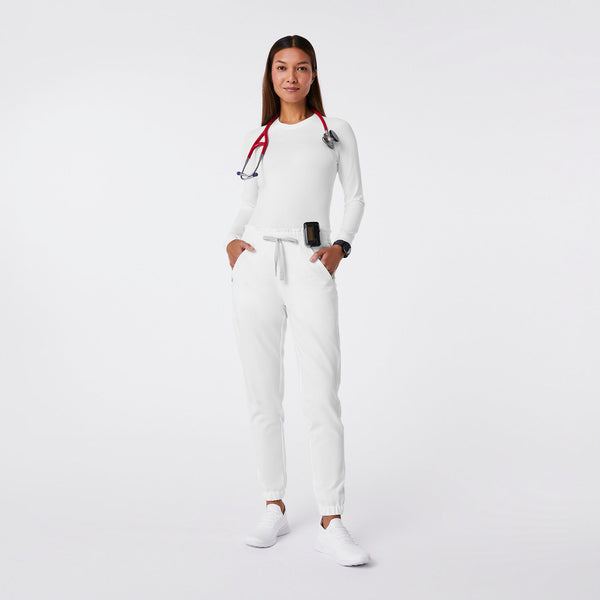 women's Optic White Regina High Waisted Slim Jogger - Petite Scrub Pant