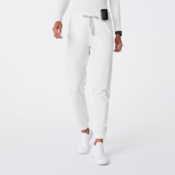 women's Optic White Regina High Waisted Slim Jogger - Petite Scrub Pant