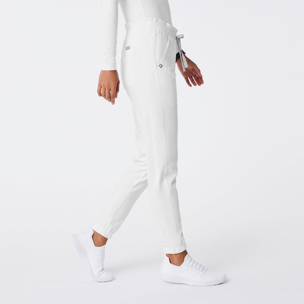 women's Optic White Regina High Waisted Slim Jogger - Petite Scrub Pant