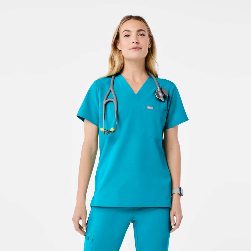 women's Teal Catarina Petite - One-Pocket Scrub Top™