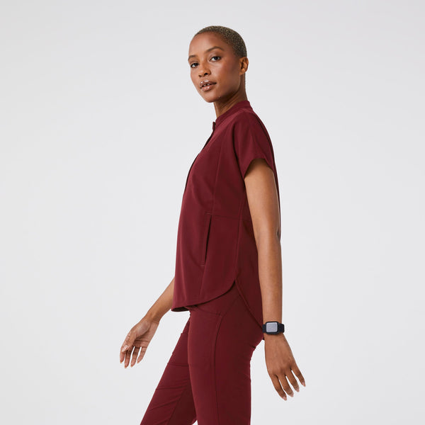 women's Burgundy Montex - Mock Neck Scrub Top