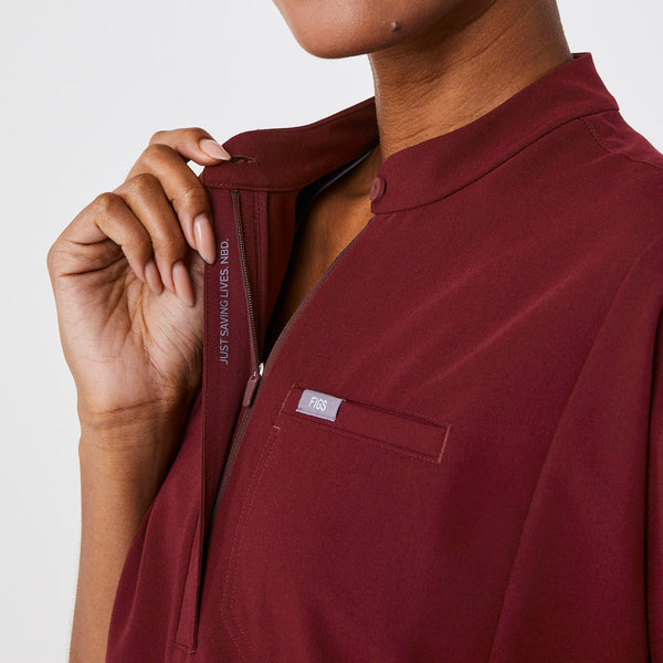 women's Burgundy Montex - Mock Neck Scrub Top