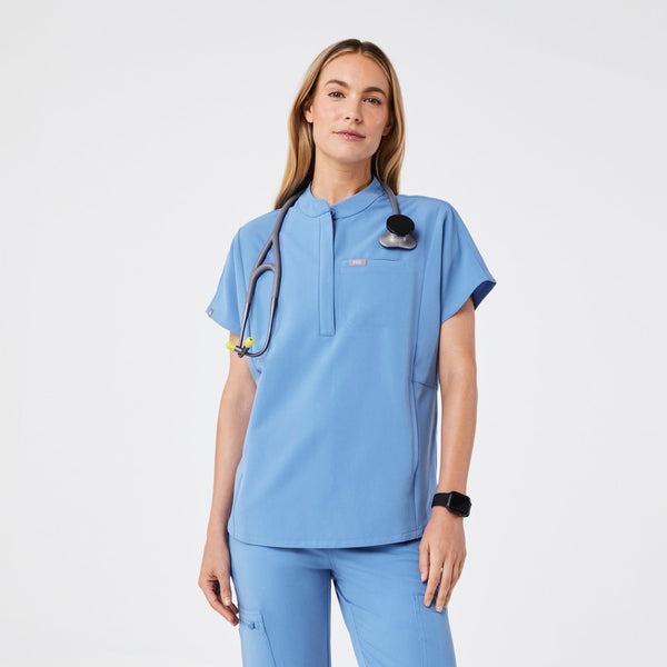 women's Ceil Blue Montex - Mock Neck Scrub Top