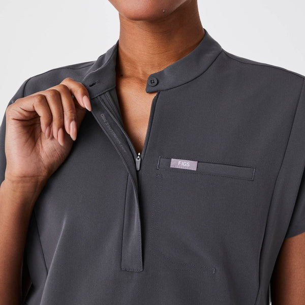 women's Charcoal Montex - Mock Neck Scrub Top