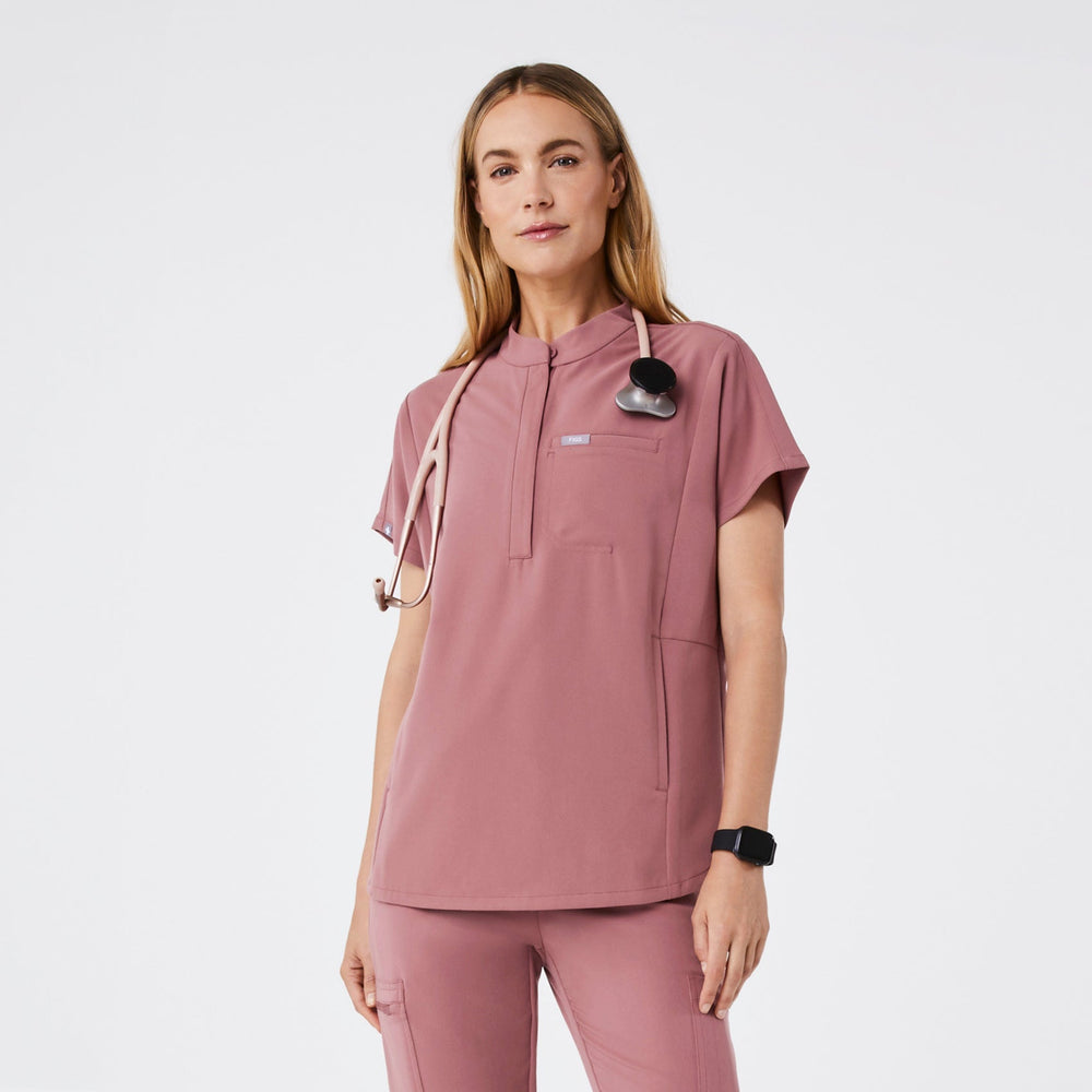 women's Mauve Montex - Mock Neck Scrub Top