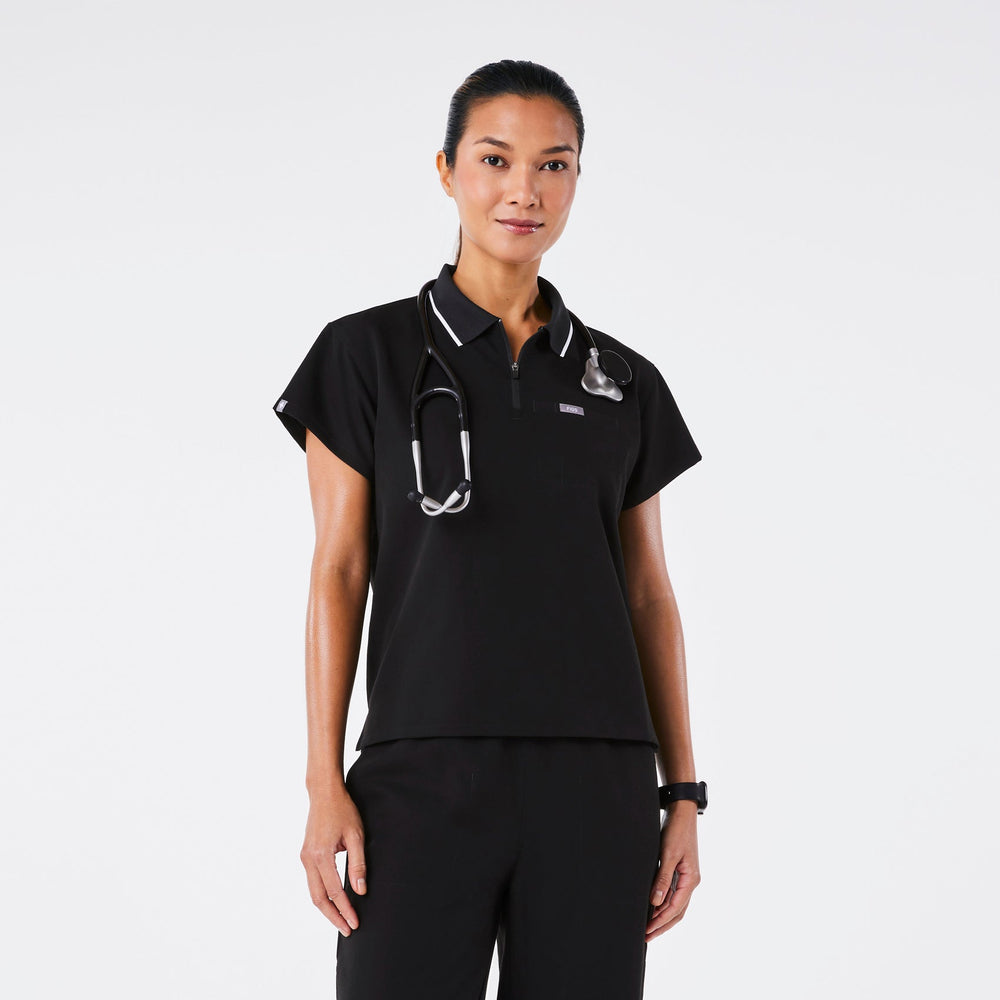 women's Black Hope Relaxed Polo - Scrub Top