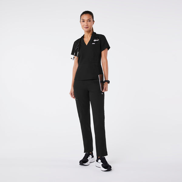 women's Black Lillian Slim V-Neck Peplum - Scrub Top