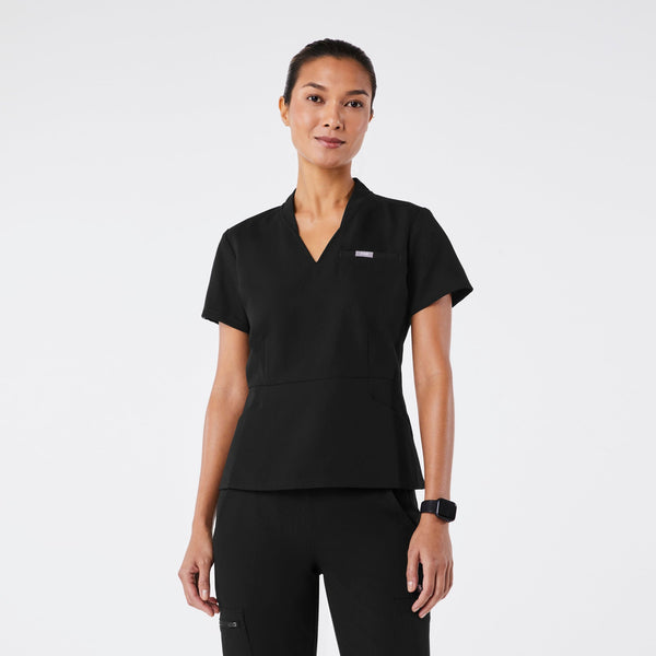 women's Black Lillian Slim V-Neck Peplum - Scrub Top