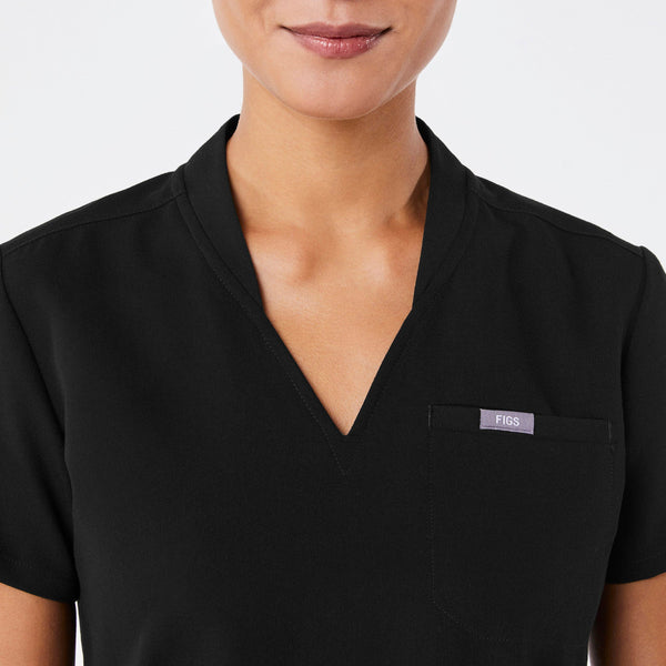 women's Black Lillian Slim V-Neck Peplum - Scrub Top