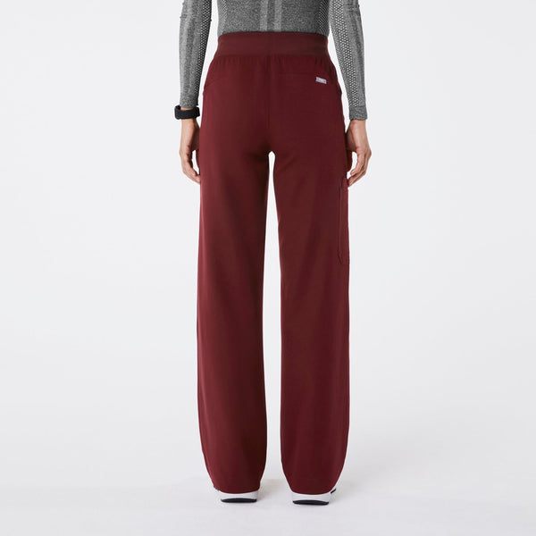 women's Burgundy High Waisted Isabel Wide Leg - Petite Scrub Pant