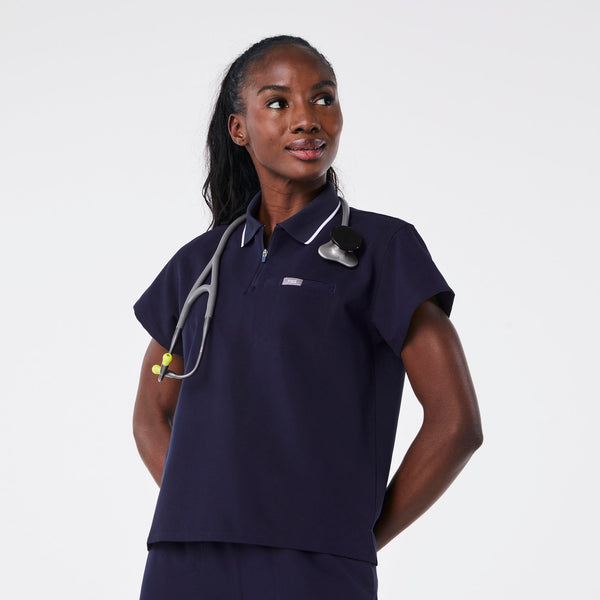 women's Navy Hope Relaxed Polo - Scrub Top