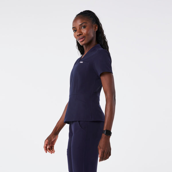 women's Navy Lillian Slim V-Neck Peplum - Scrub Top