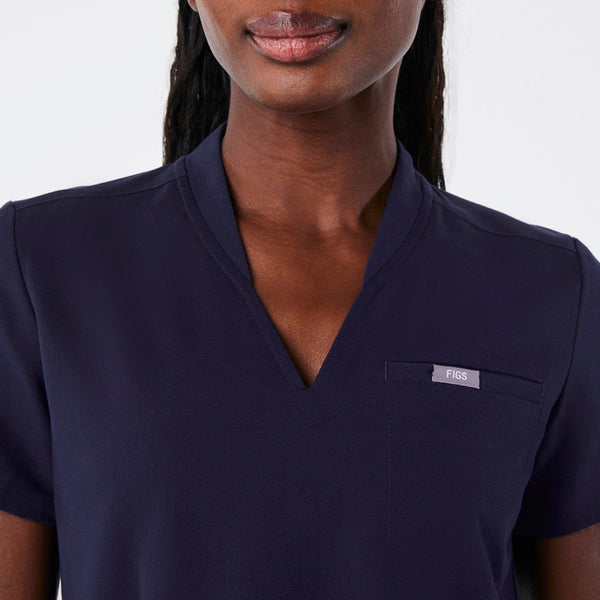 women's Navy Lillian Slim V-Neck Peplum - Scrub Top