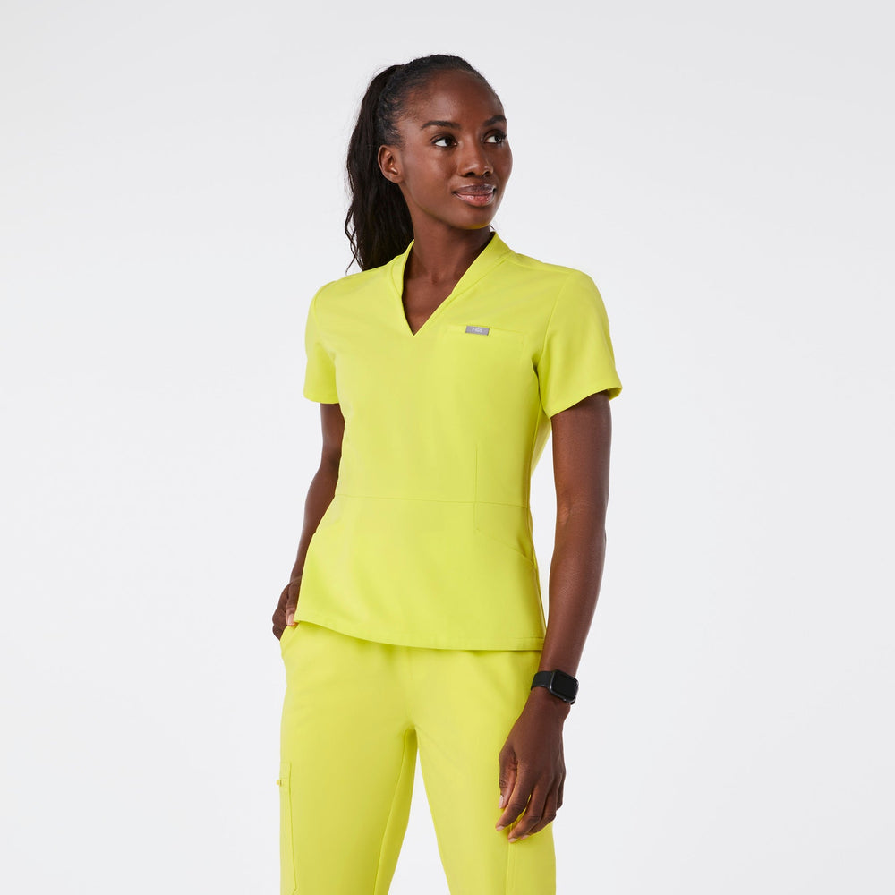 women's Serving Lime Lillian Slim V-Neck Peplum - Scrub Top