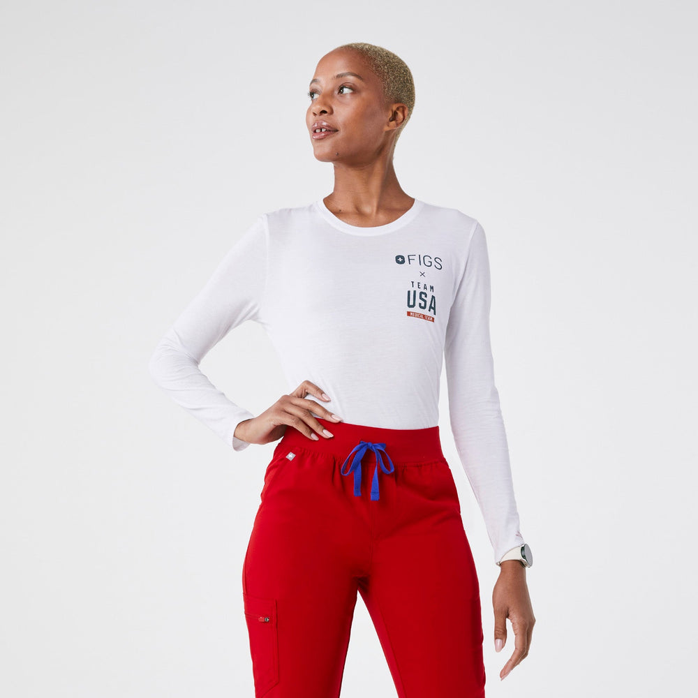women's White FIGS x Team USA Supersoft - Longsleeve Underscrub