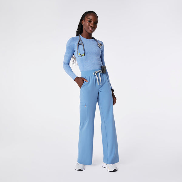 women's Ceil Blue High Waisted Isabel Wide Leg - Petite Scrub Pant