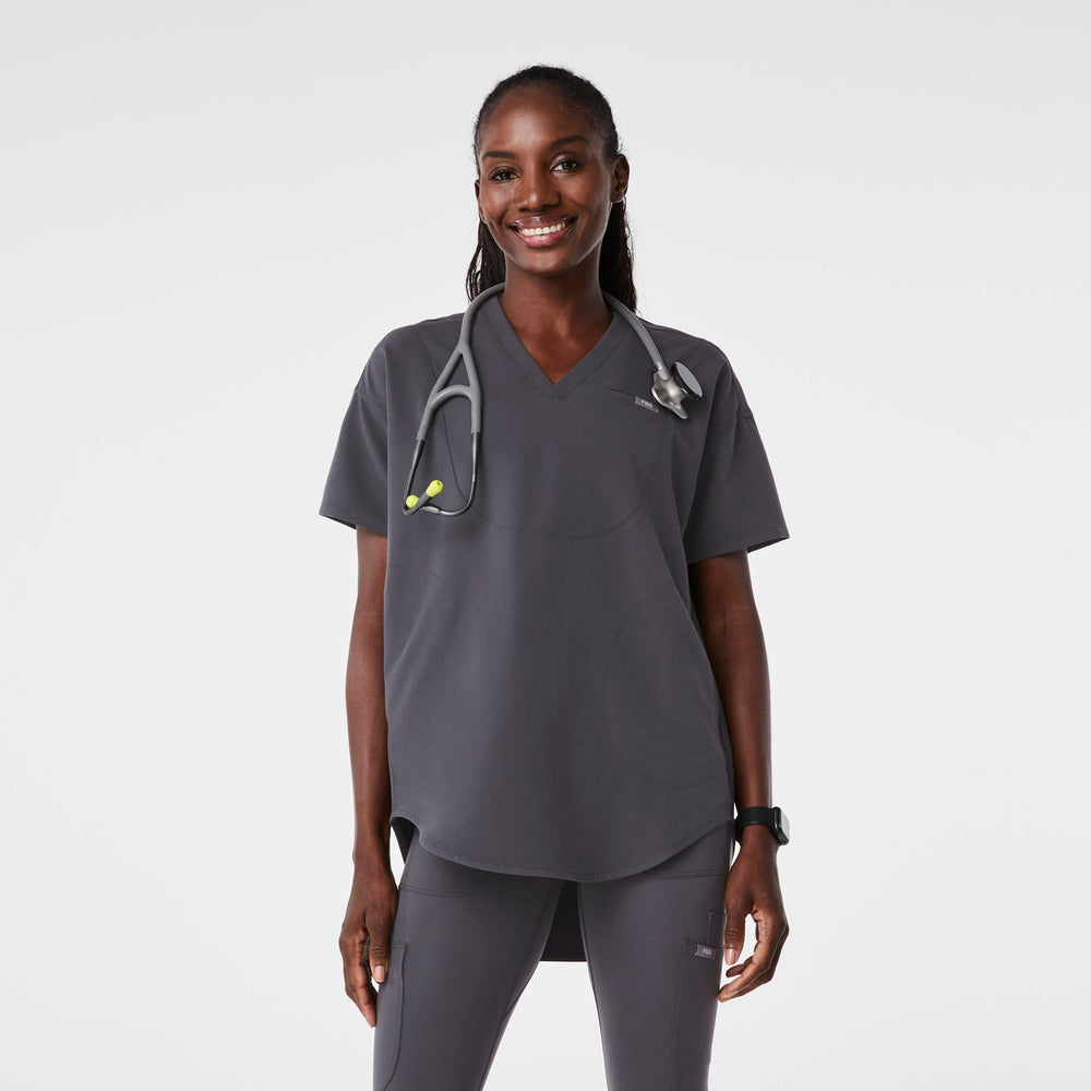 women's Charcoal Halle Shortsleeve V-Neck Tunic - Scrub Top