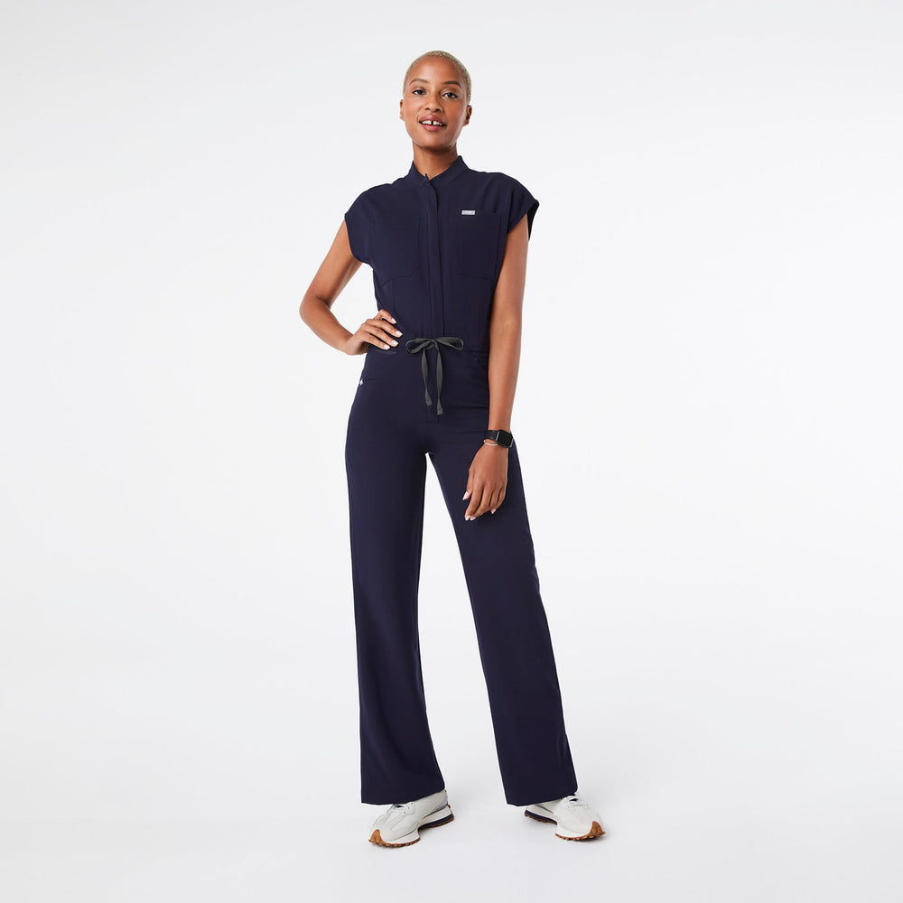 women's Navy Rafaela Wide Leg - Petite ScrubJumpsuit‚Ñ¢