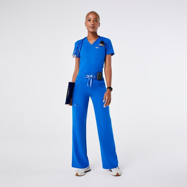 women's Royal Blue High Waisted Isabel Wide Leg - Petite Scrub Pant