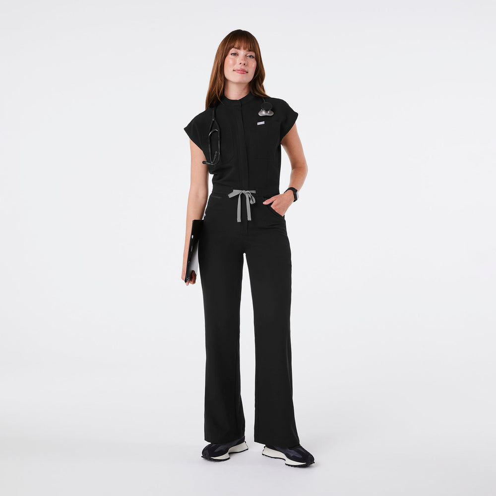 women's Black Rafaela Wide Leg - Petite ScrubJumpsuit‚Ñ¢