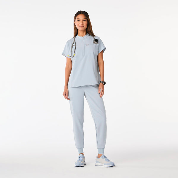 women's Dusty Blue Montex - Mock Neck Scrub Top