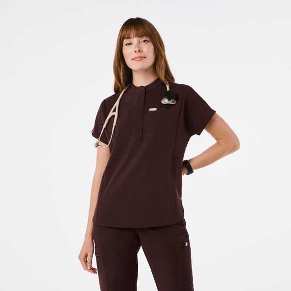 women's Espresso Montex - Mock Neck Scrub Top