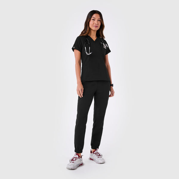 women's Black Indestructible Slim V-Neck Scrub Top