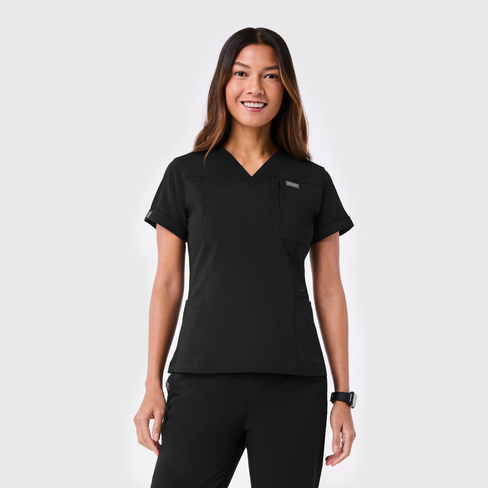 women's Black Indestructible Slim V-Neck Scrub Top