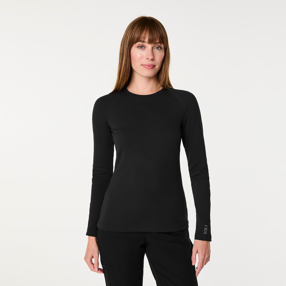 women's Black Waffle - Longsleeve Underscrub