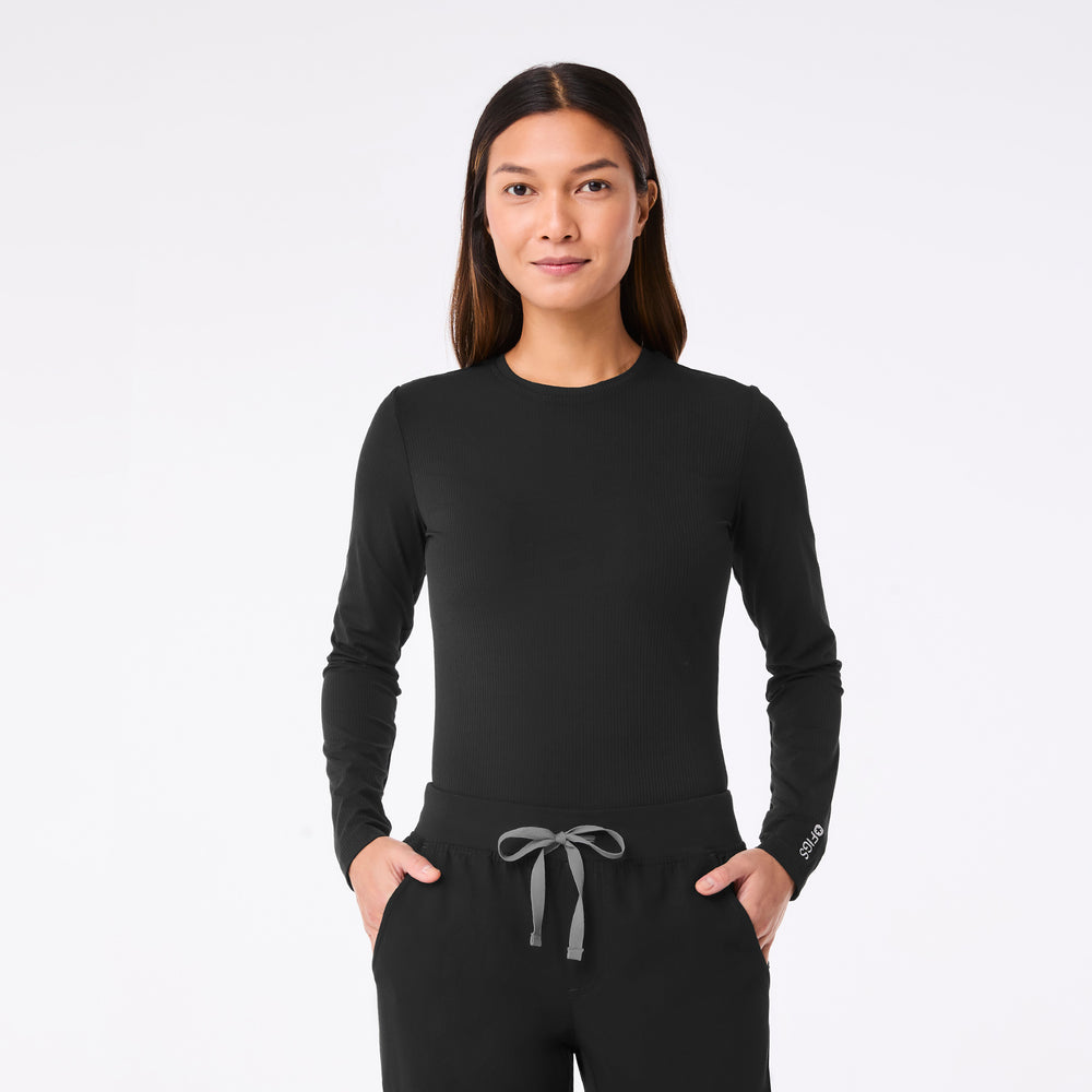 women's Black Ribbed Longsleeve - Underscrub