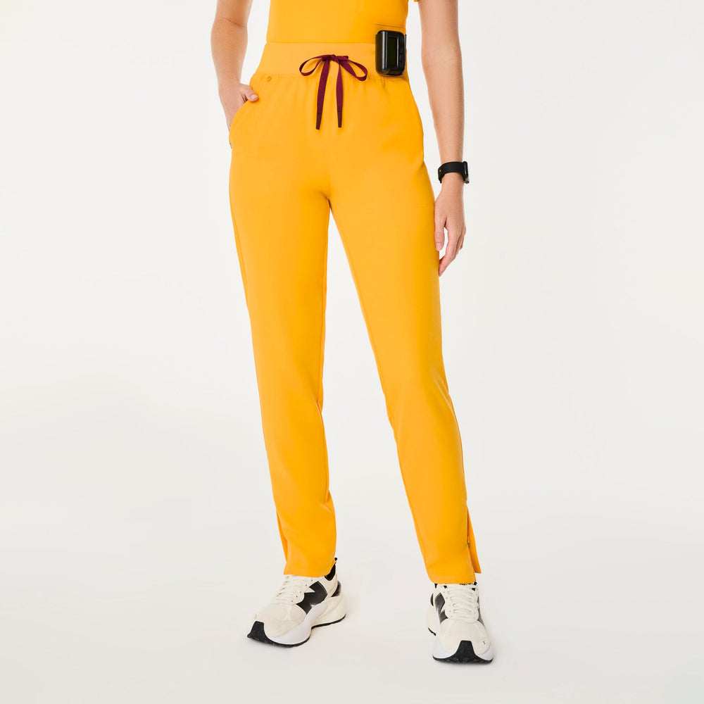 women's Emergency Yellow High Waisted Bristol Petite Slim Tapered Scrub Pants