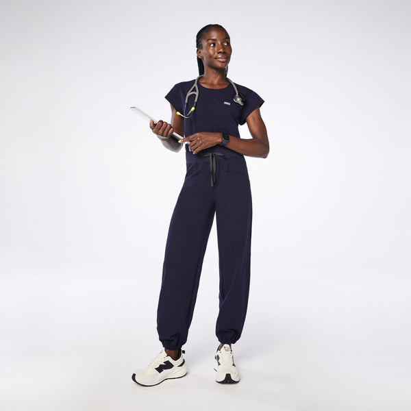 women's Navy High Waisted Rio Balloon Petite Scrub Pants