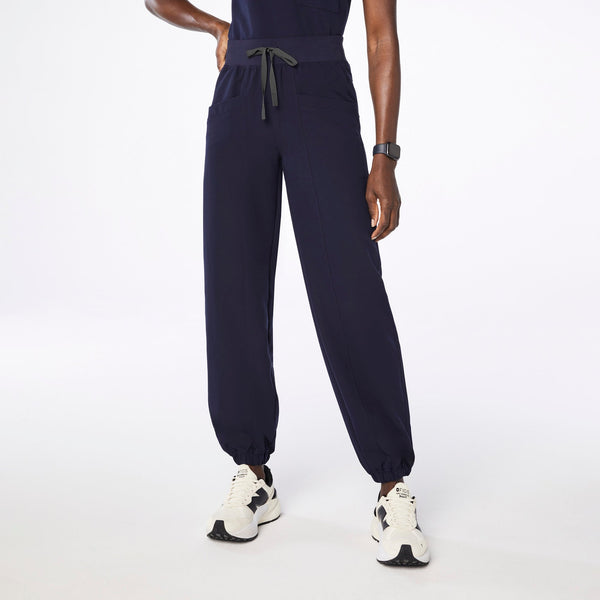 women's Navy High Waisted Rio Balloon Petite Scrub Pants