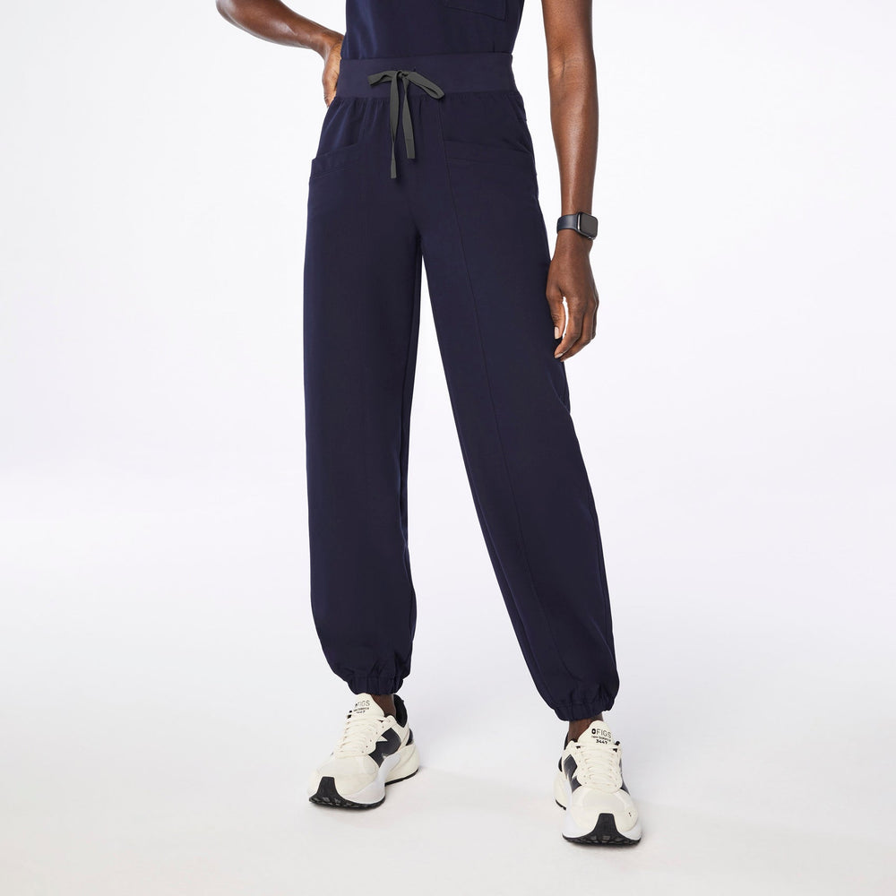 women's Navy High Waisted Rio Balloon Scrub Pants